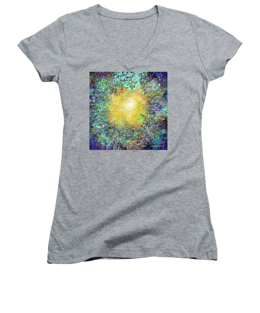 Sun Women's V-Neck featuring the digital art What Kind of Sun VII by Carol Jacobs
