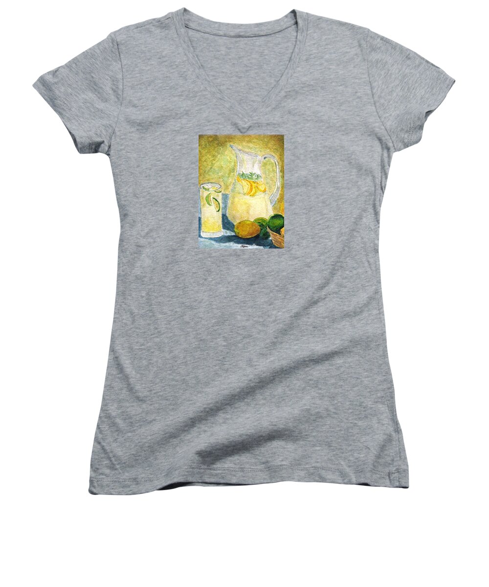 Lemonade Women's V-Neck featuring the painting When Life Gives You Lemons by Angela Davies