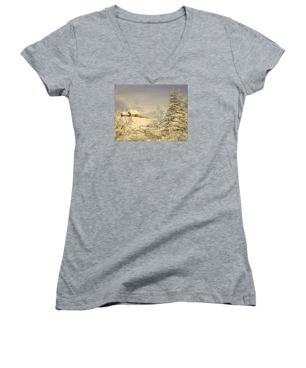 Farmhouse Women's V-Neck featuring the painting Where I Would Like To Be by Jean Walker