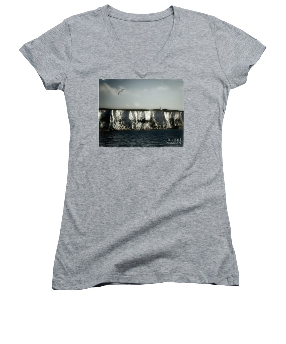 Nag004102 Women's V-Neck featuring the photograph White Cliffs of Dover by Edmund Nagele FRPS