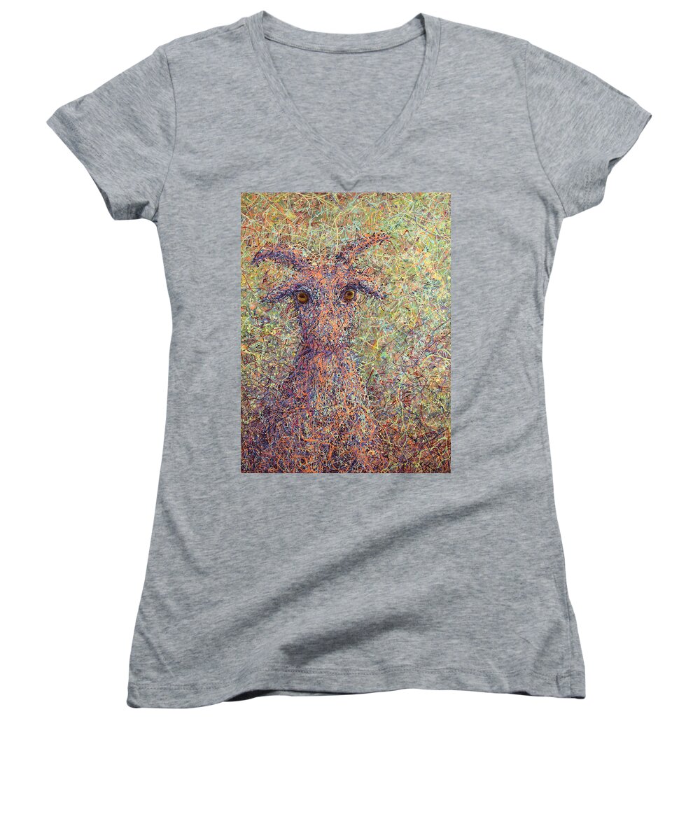 Goat Women's V-Neck featuring the painting Wild Goat by James W Johnson