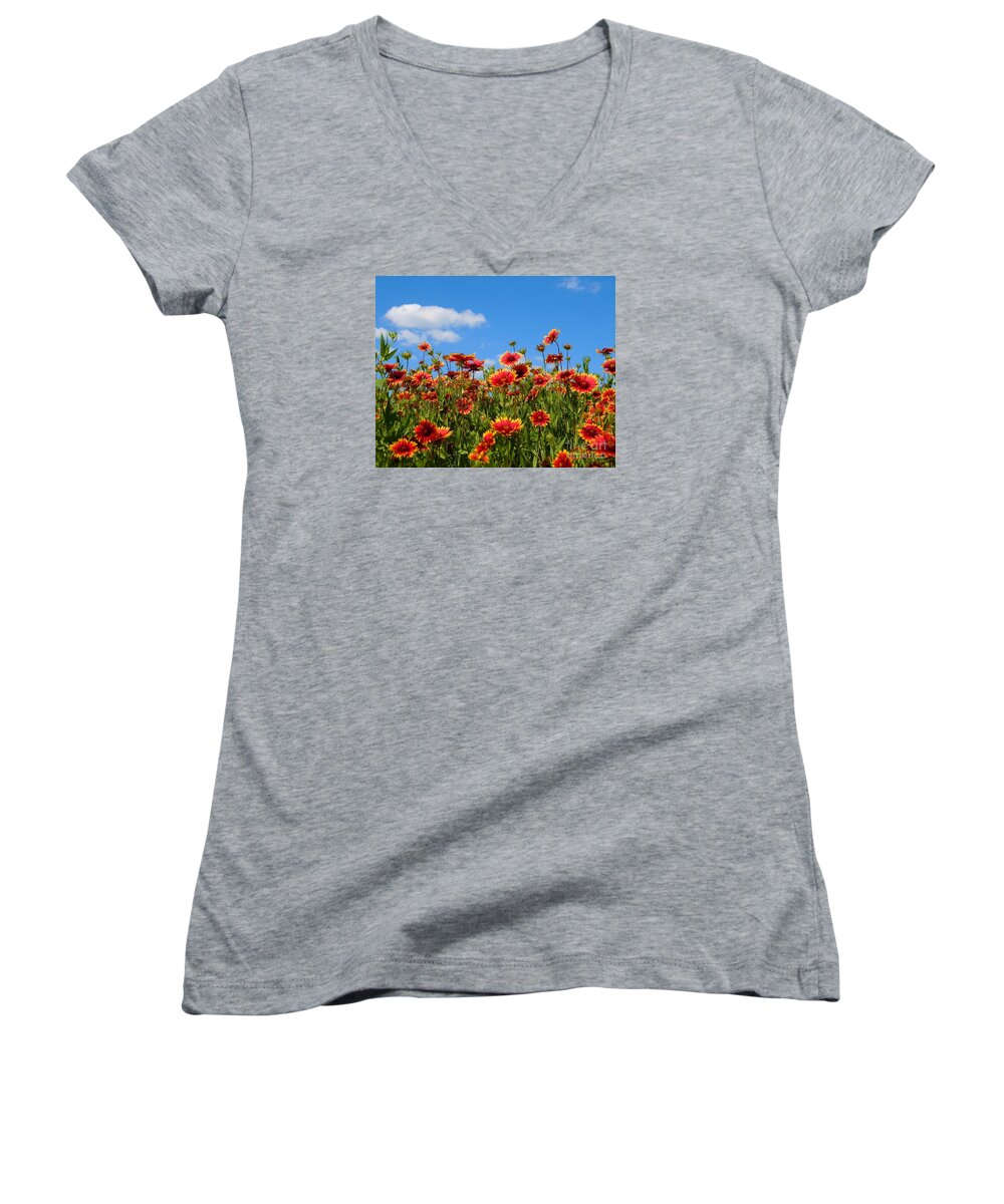 Wild Flower Women's V-Neck featuring the photograph Wild Red Daisies #7 by Robert ONeil