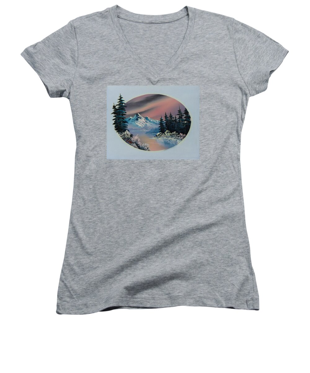 Landscape Women's V-Neck featuring the painting Winter Tranquility by Chris Steele