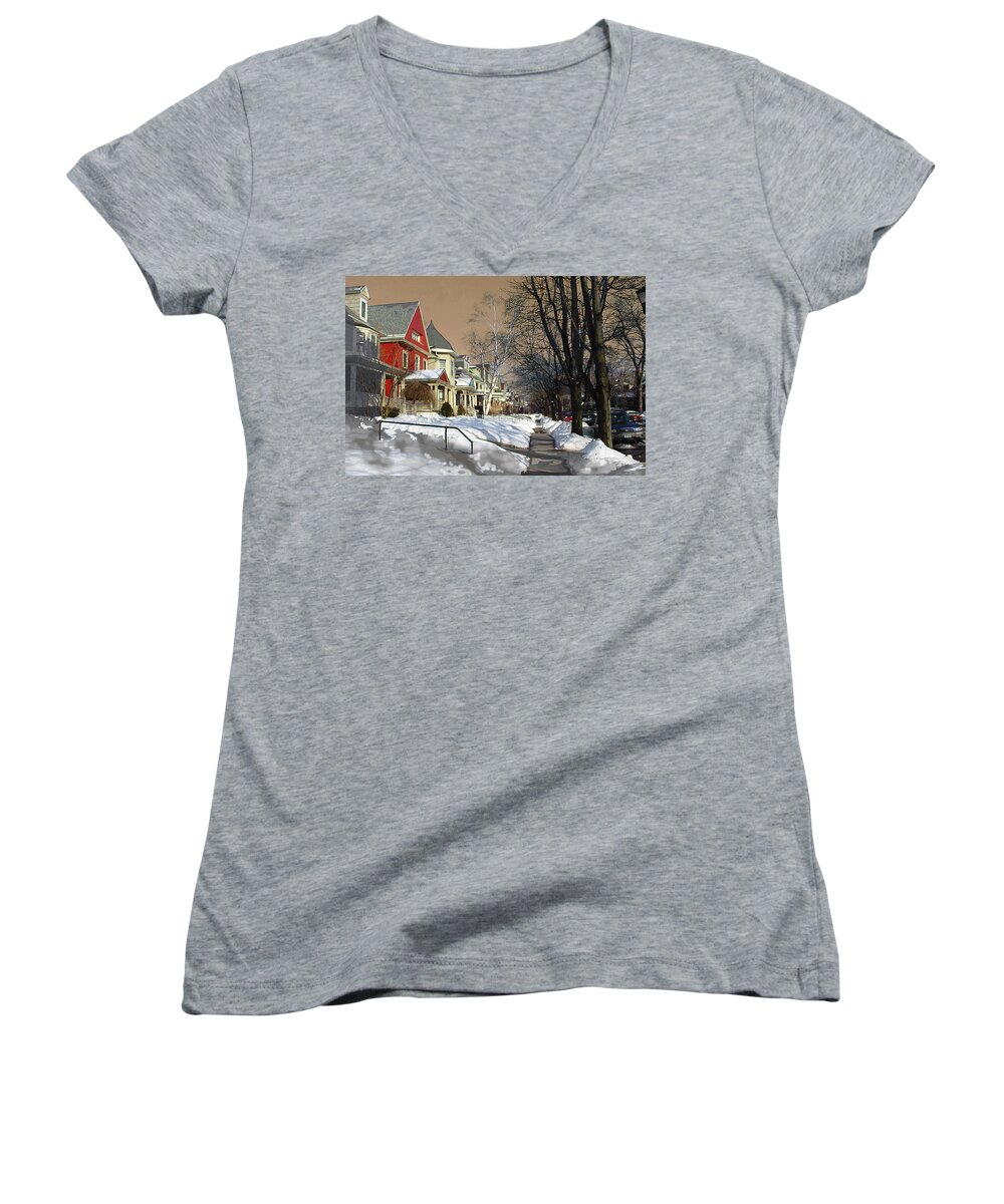 Winter Women's V-Neck featuring the pyrography Winter Scenery by Viola El