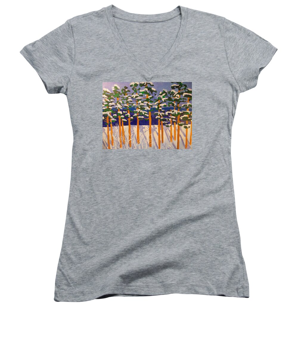 Winter Women's V-Neck featuring the painting Winter Valley by Rodger Ellingson
