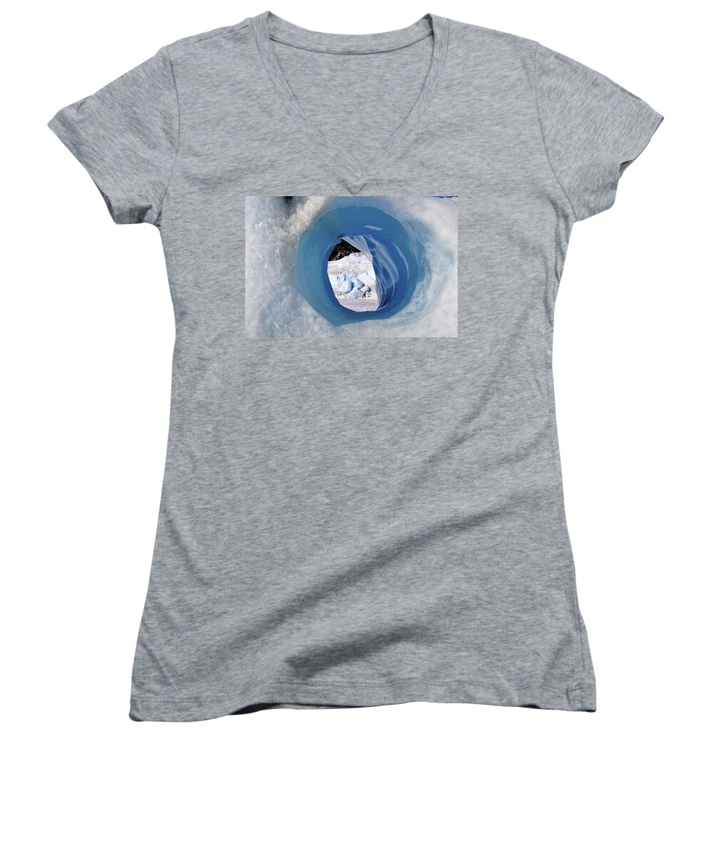 Ice Women's V-Neck featuring the photograph Wormhole 2 by Cathy Mahnke