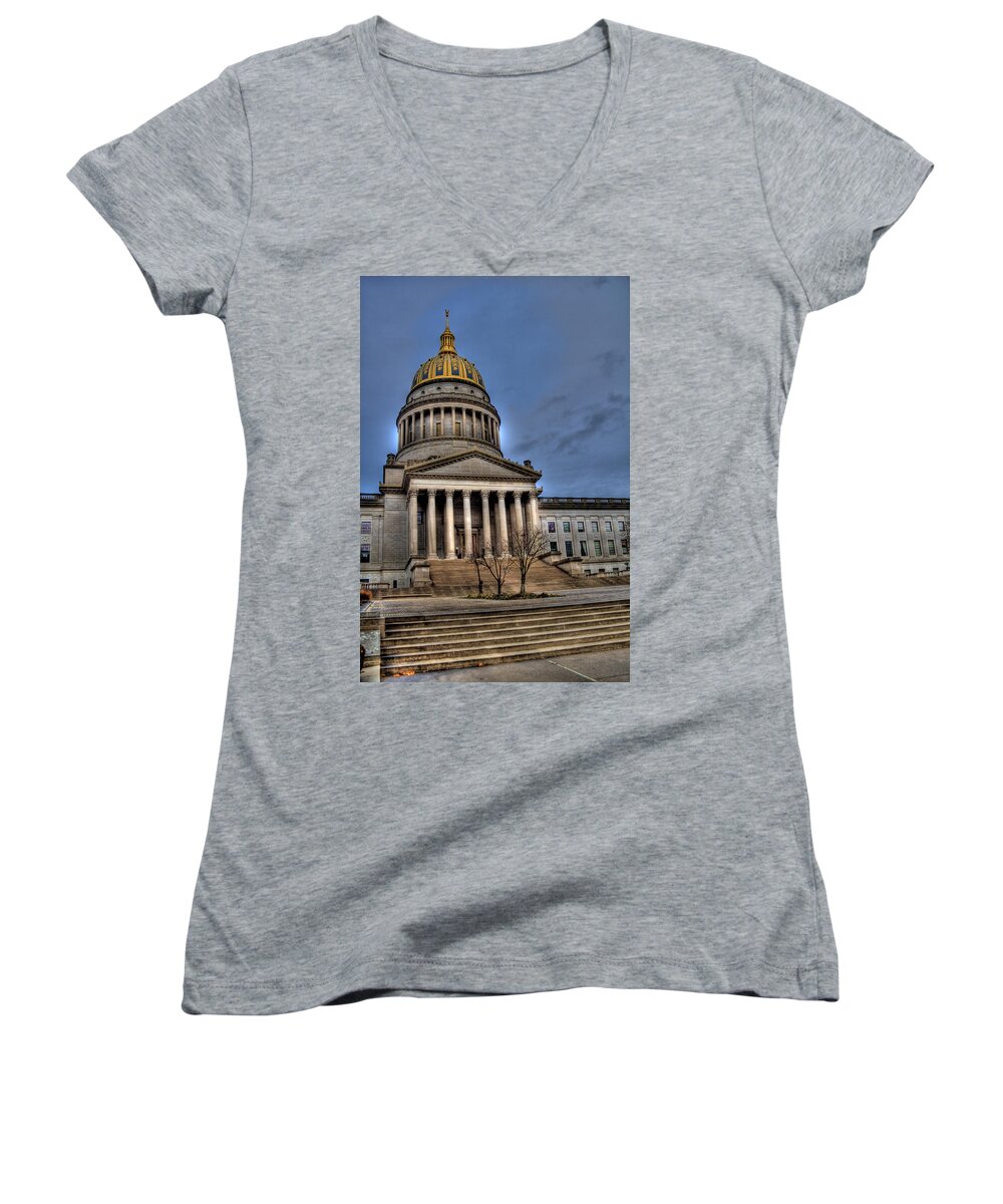 Charleston Women's V-Neck featuring the photograph WV Capital Building 2 by Jonny D