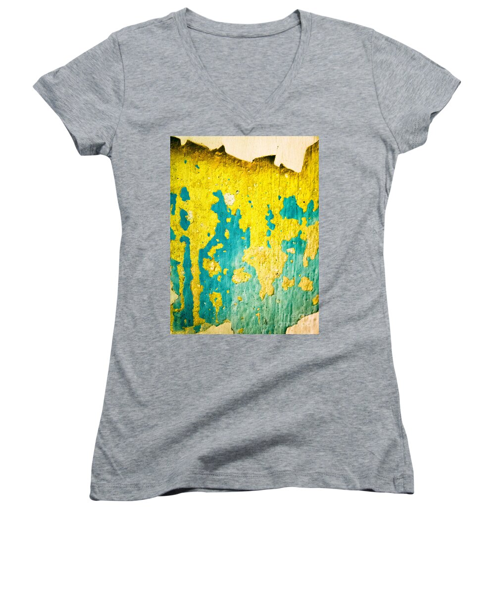 Abstract Women's V-Neck featuring the photograph Yellow and green abstract wall by Silvia Ganora