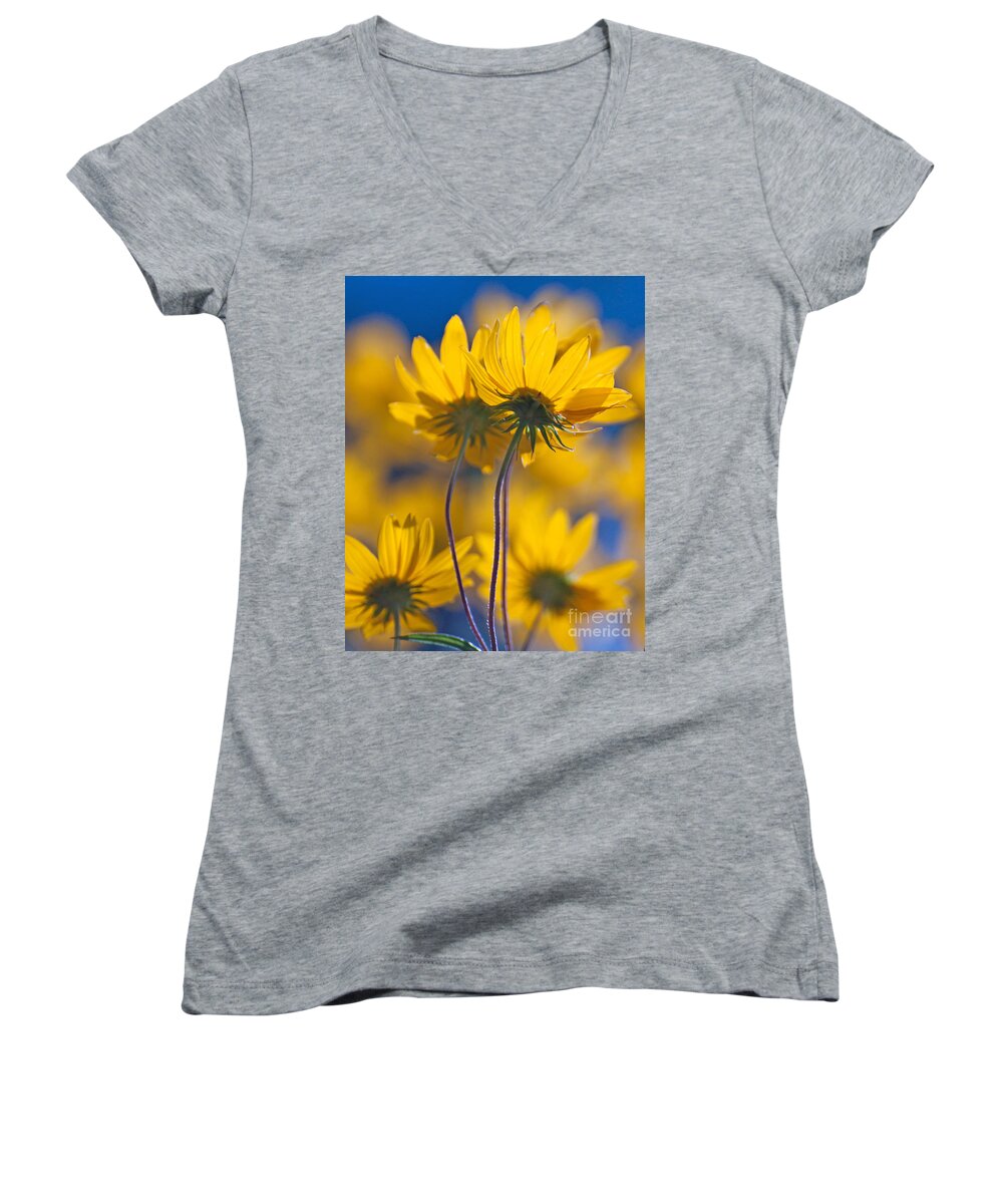 Flower Women's V-Neck featuring the photograph Yellow Flowers by Susan Cliett