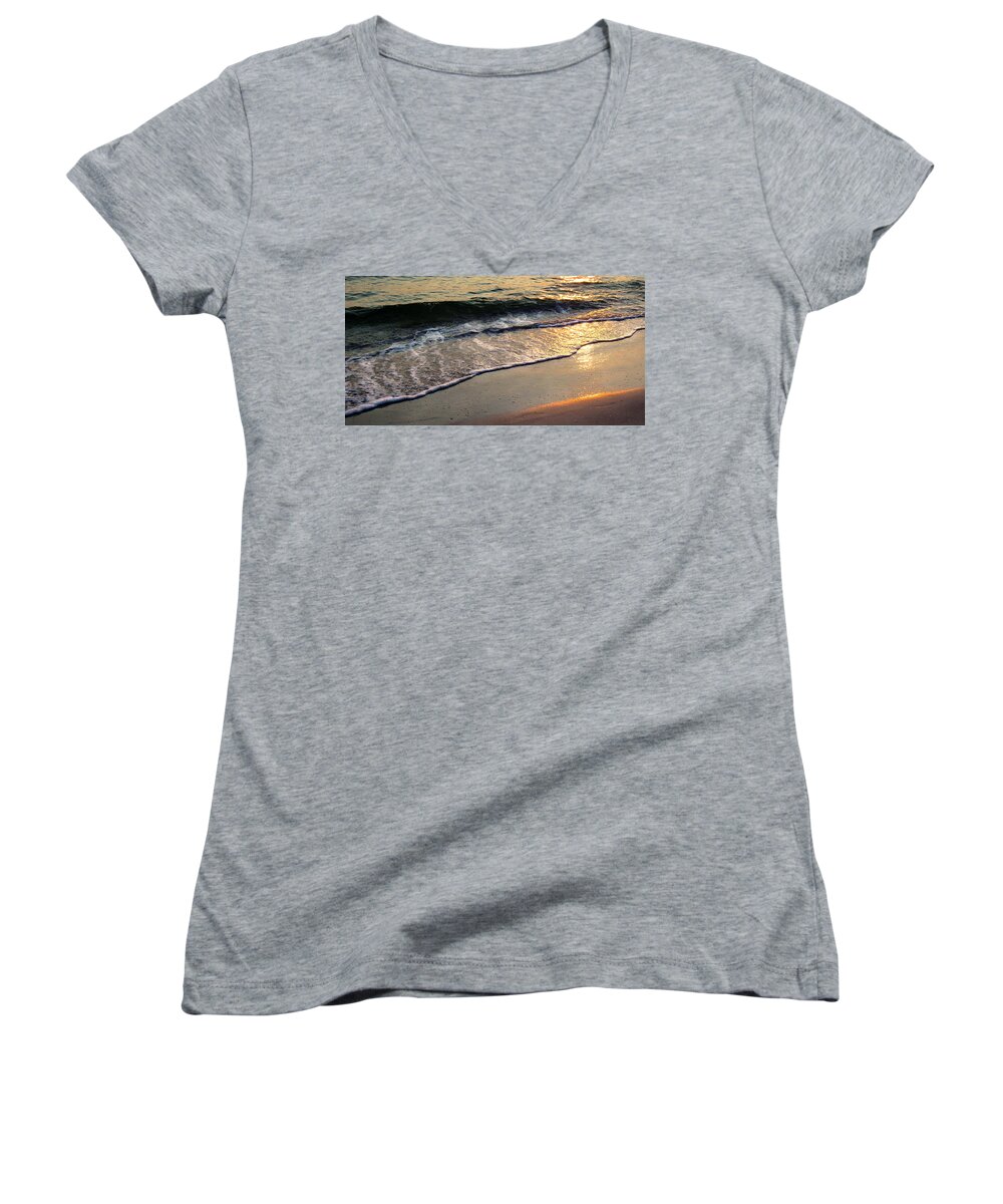 Beach Women's V-Neck featuring the photograph Gentle Tide #1 by Angela Rath