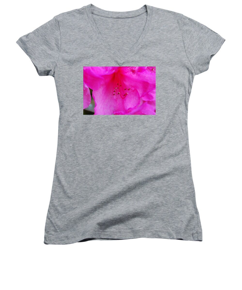 Macro Women's V-Neck featuring the photograph Pink Passion #1 by Michael Merry