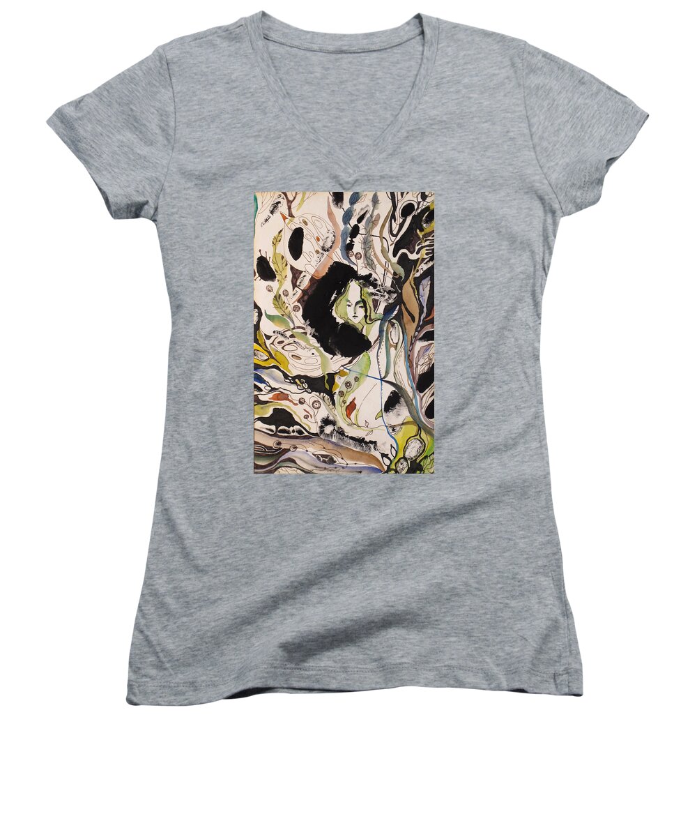 Woman Women's V-Neck featuring the painting This is me.. sometimes #1 by Valentina Plishchina