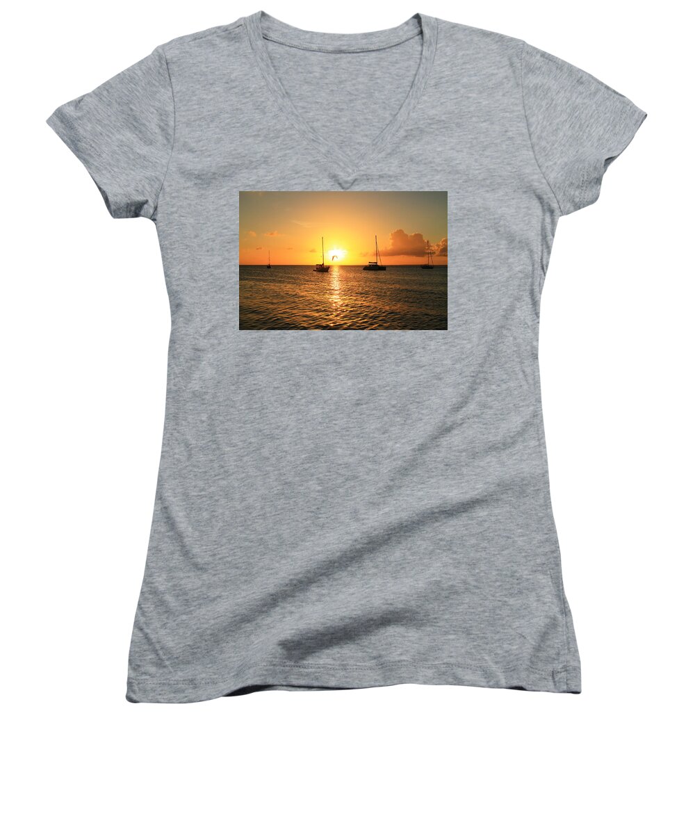 Sunset Women's V-Neck featuring the photograph Sunset #16 by Catie Canetti