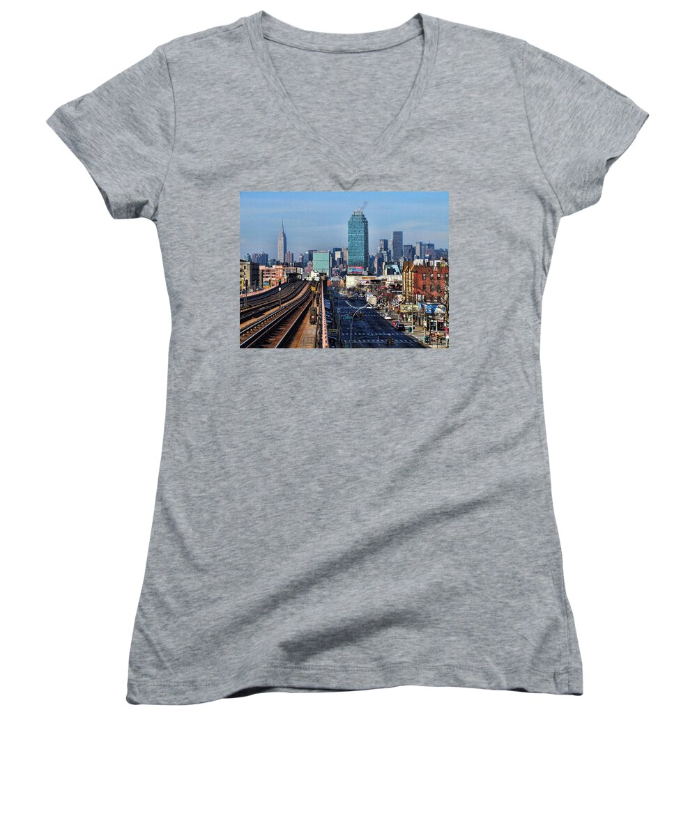No. 7 Train Women's V-Neck featuring the photograph 46th and Bliss by S Paul Sahm