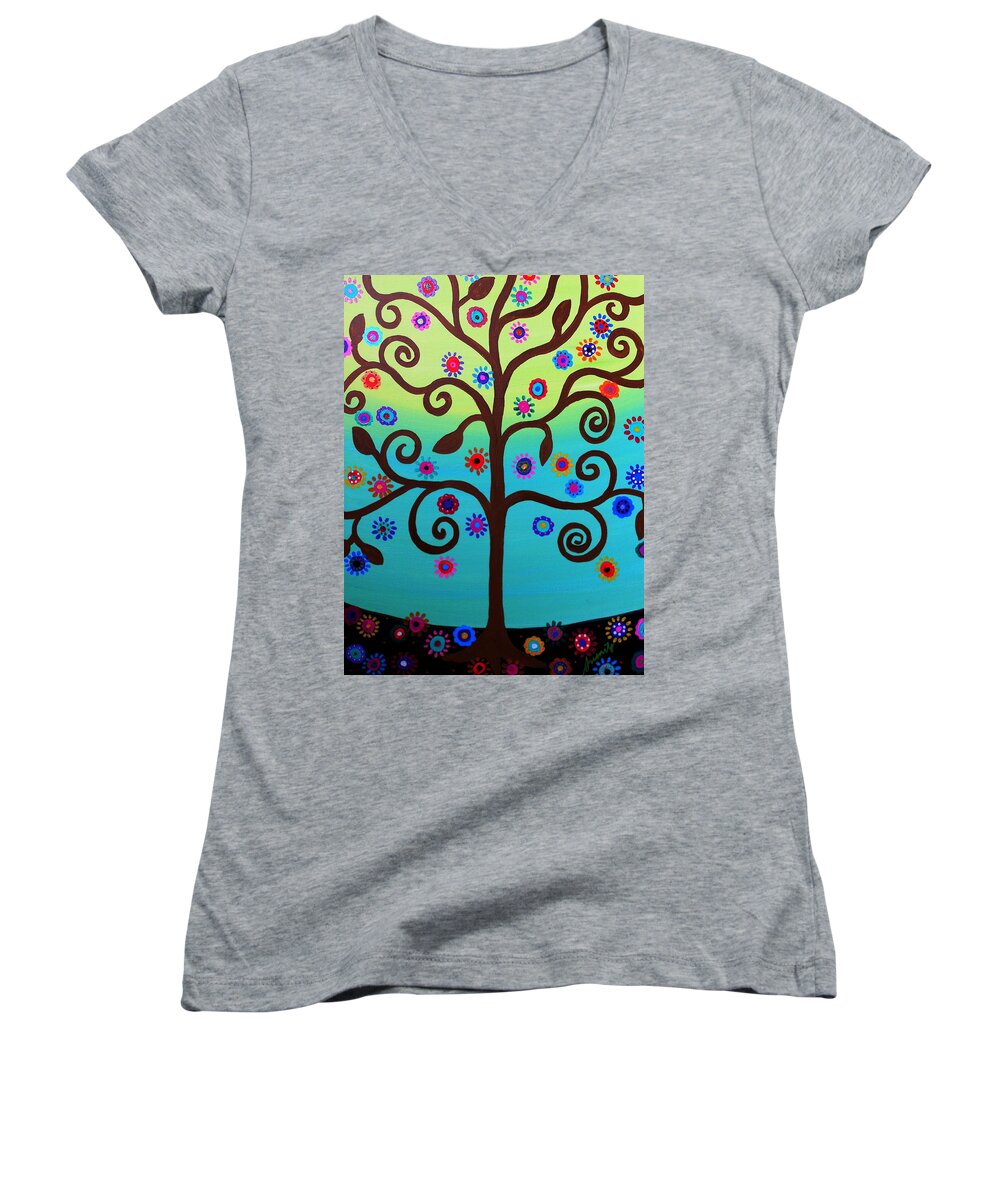 Bar Women's V-Neck featuring the painting Tree Of Life #97 by Pristine Cartera Turkus