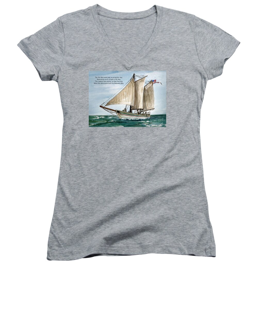 Aj Meerwald Women's V-Neck featuring the painting A Delightful Day on the Delaware Bay  by Nancy Patterson