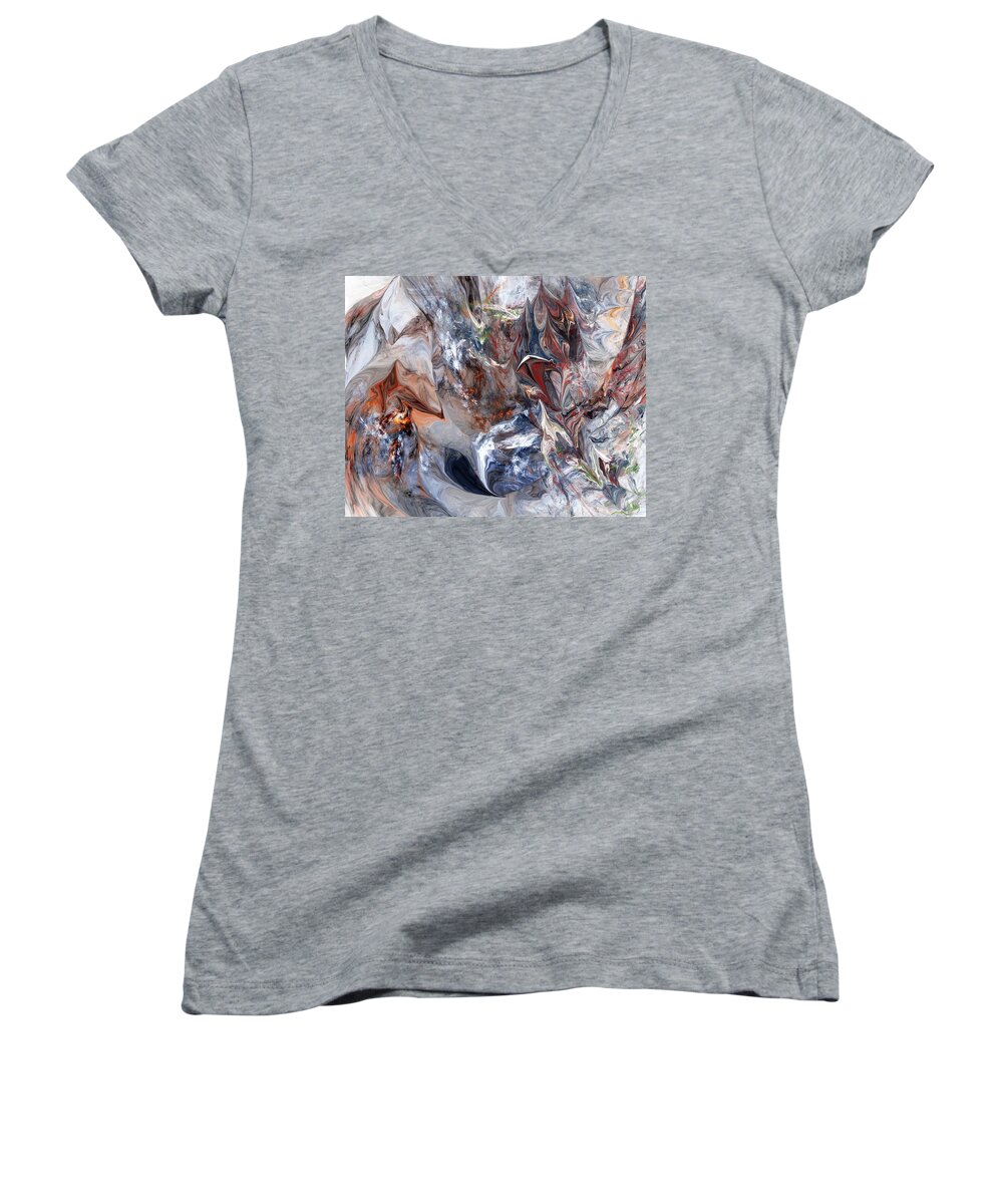 Fine Art Women's V-Neck featuring the digital art Abstract 060412 by David Lane