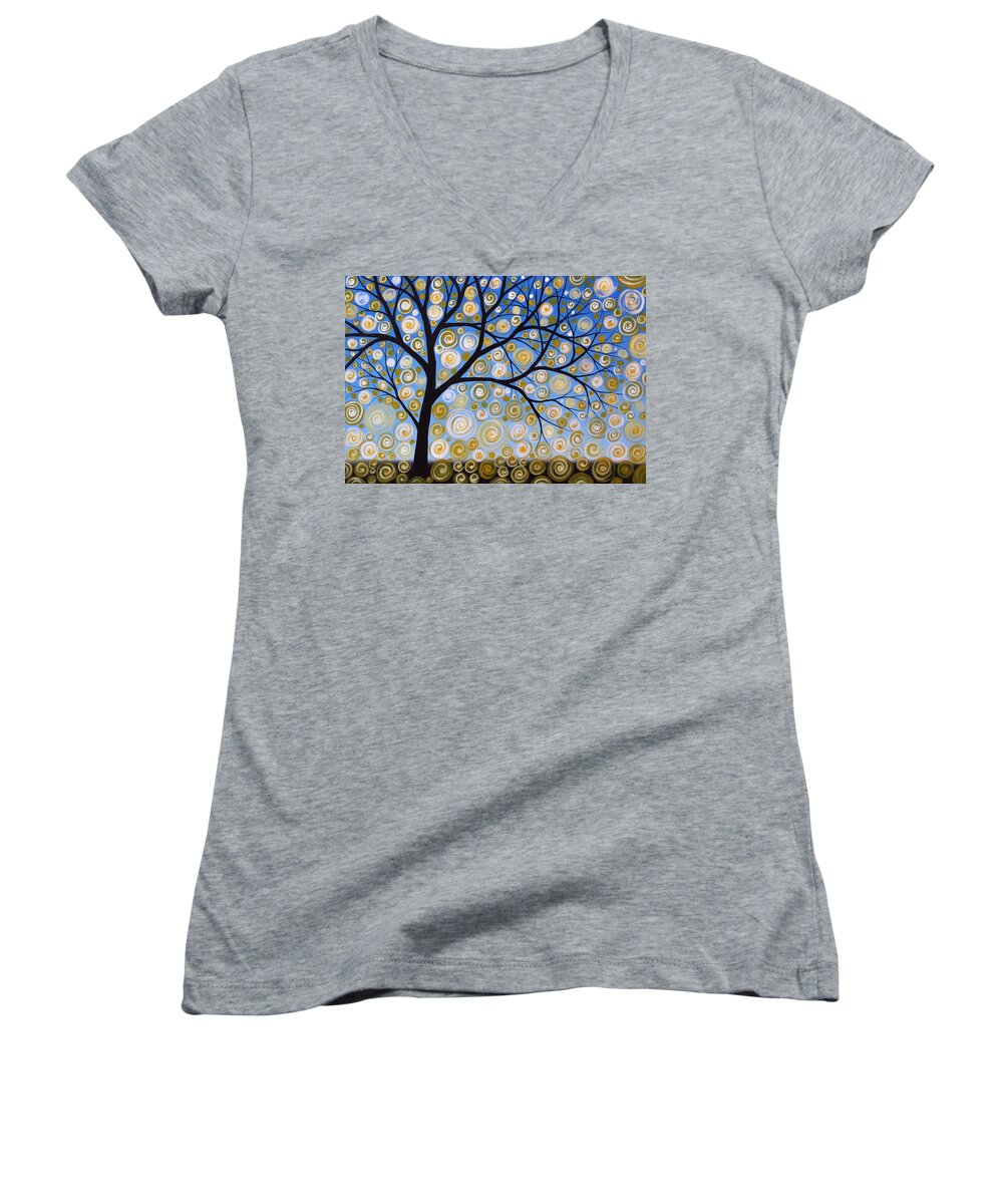 Tree Women's V-Neck featuring the painting Abstract Tree Nature Original Painting STARRY STARRY by Amy Giacomelli by Amy Giacomelli