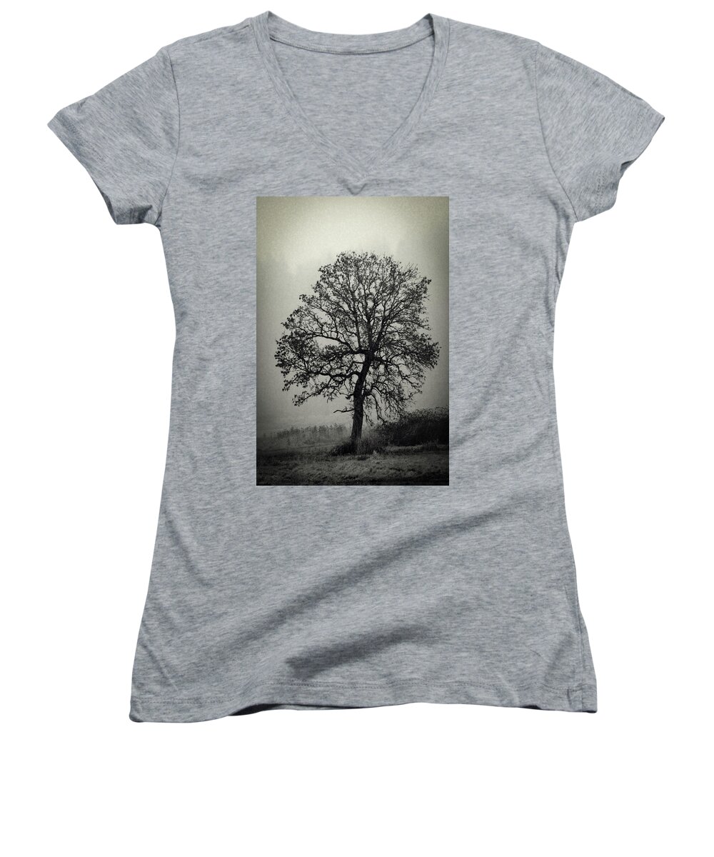 Black And White Women's V-Neck featuring the photograph Age Old Tree by Steve McKinzie