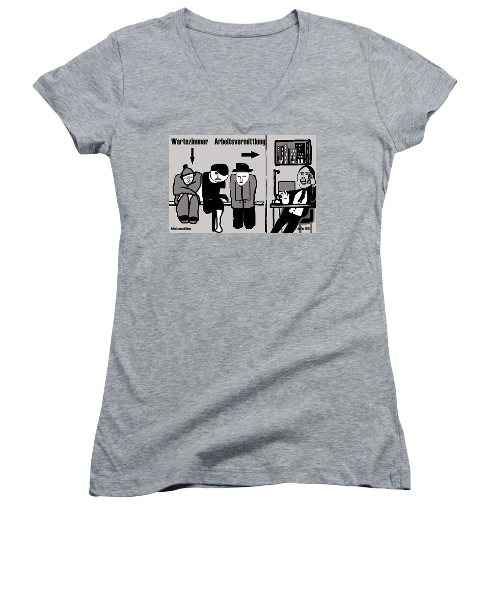 Digital Drawing Women's V-Neck featuring the photograph Arbeitsvermittlung by Doug Duffey