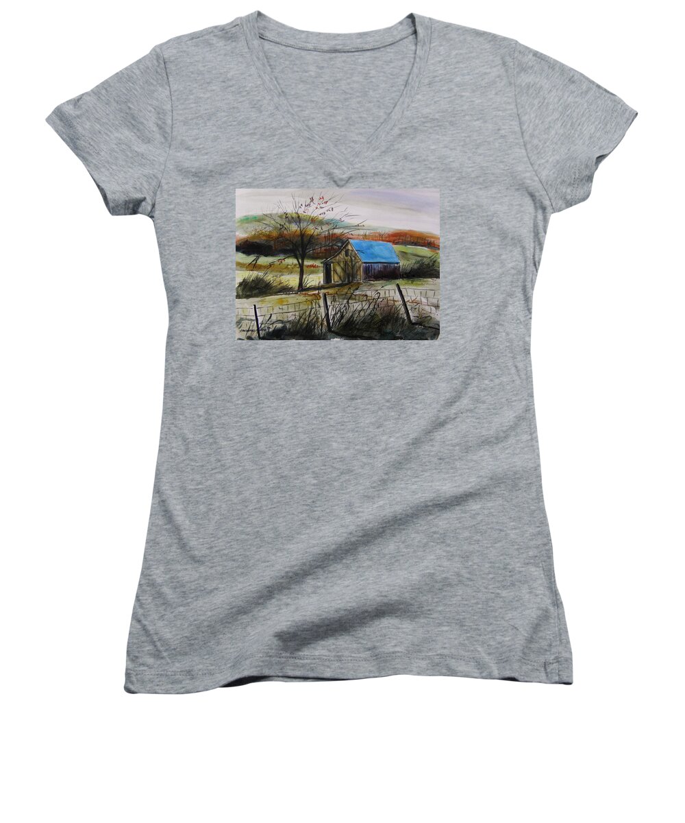 Autumn Women's V-Neck featuring the painting Autumn Light by John Williams by John Williams