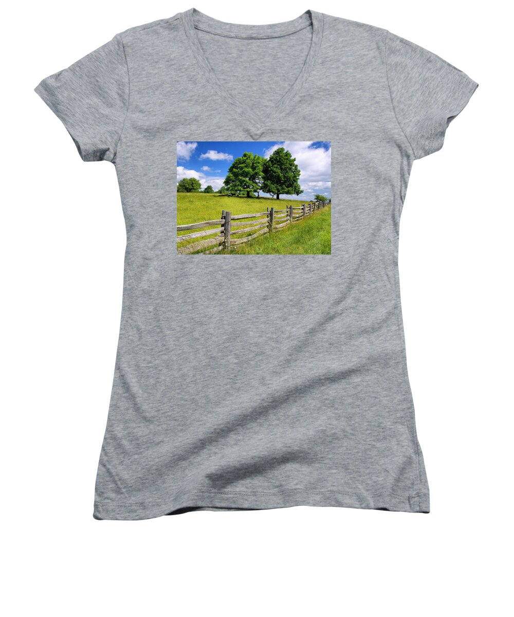 Blue Ridge Parkway Women's V-Neck featuring the photograph Beautiful Virginia Pasture by Lori Coleman