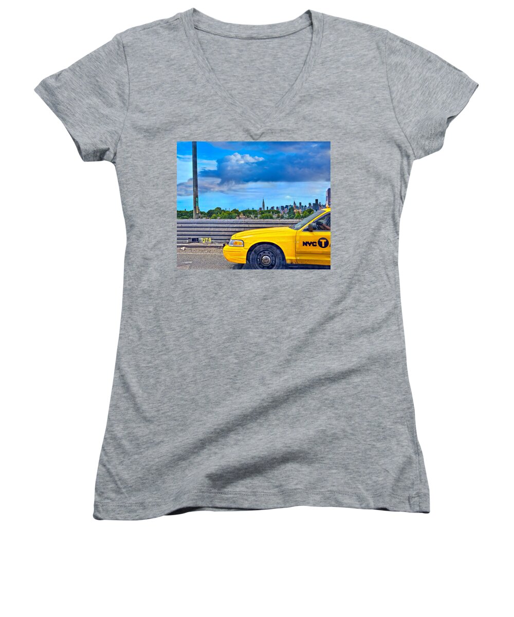 Big Yellow Taxi Women's V-Neck featuring the photograph Big Yellow Taxi by Marianne Campolongo
