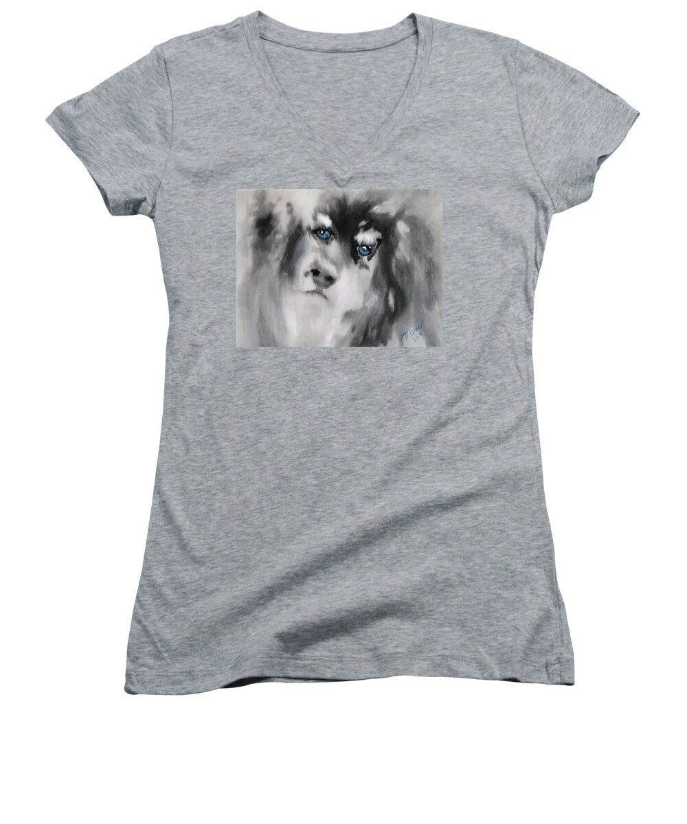 Dog Women's V-Neck featuring the painting Blue by Maris Sherwood