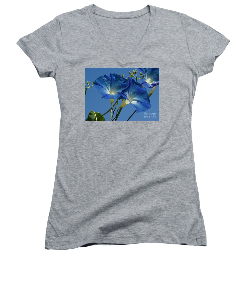Morning Women's V-Neck featuring the photograph Blue Morning by Jim And Emily Bush