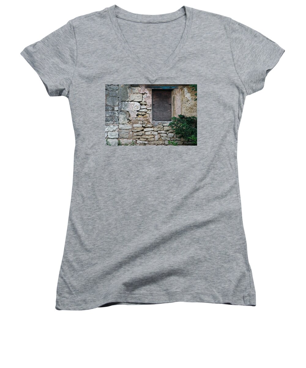 Boarded Women's V-Neck featuring the photograph Boarded Window England by David Kleinsasser