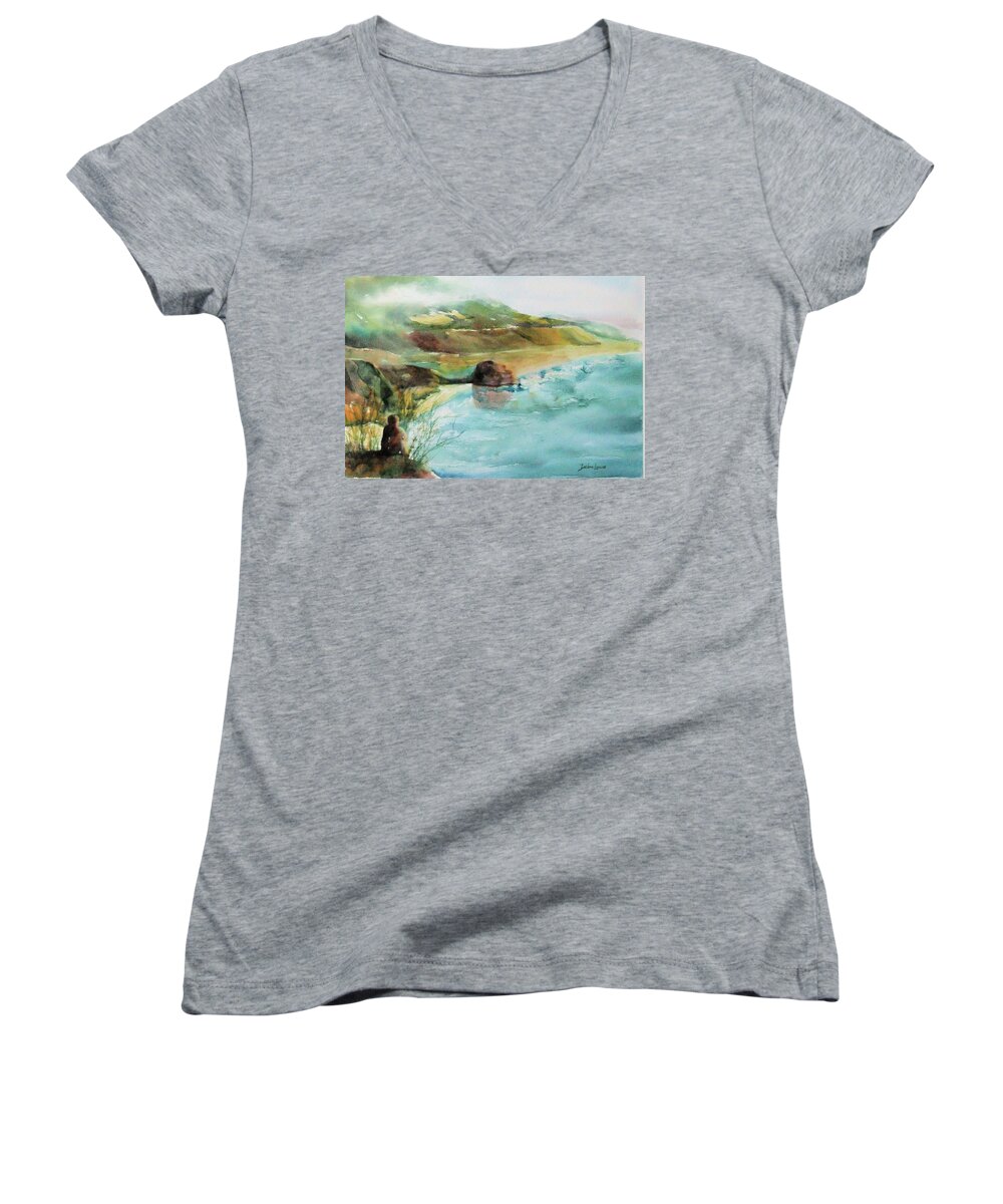 Watercolor Women's V-Neck featuring the painting California Dreaming by Debbie Lewis