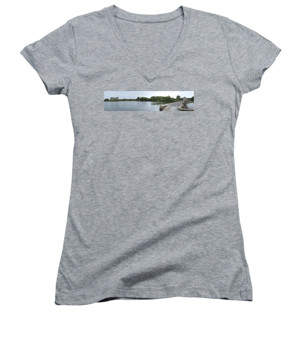 Carew Castle Women's V-Neck featuring the photograph Carew Castle Panorama by Steve Purnell