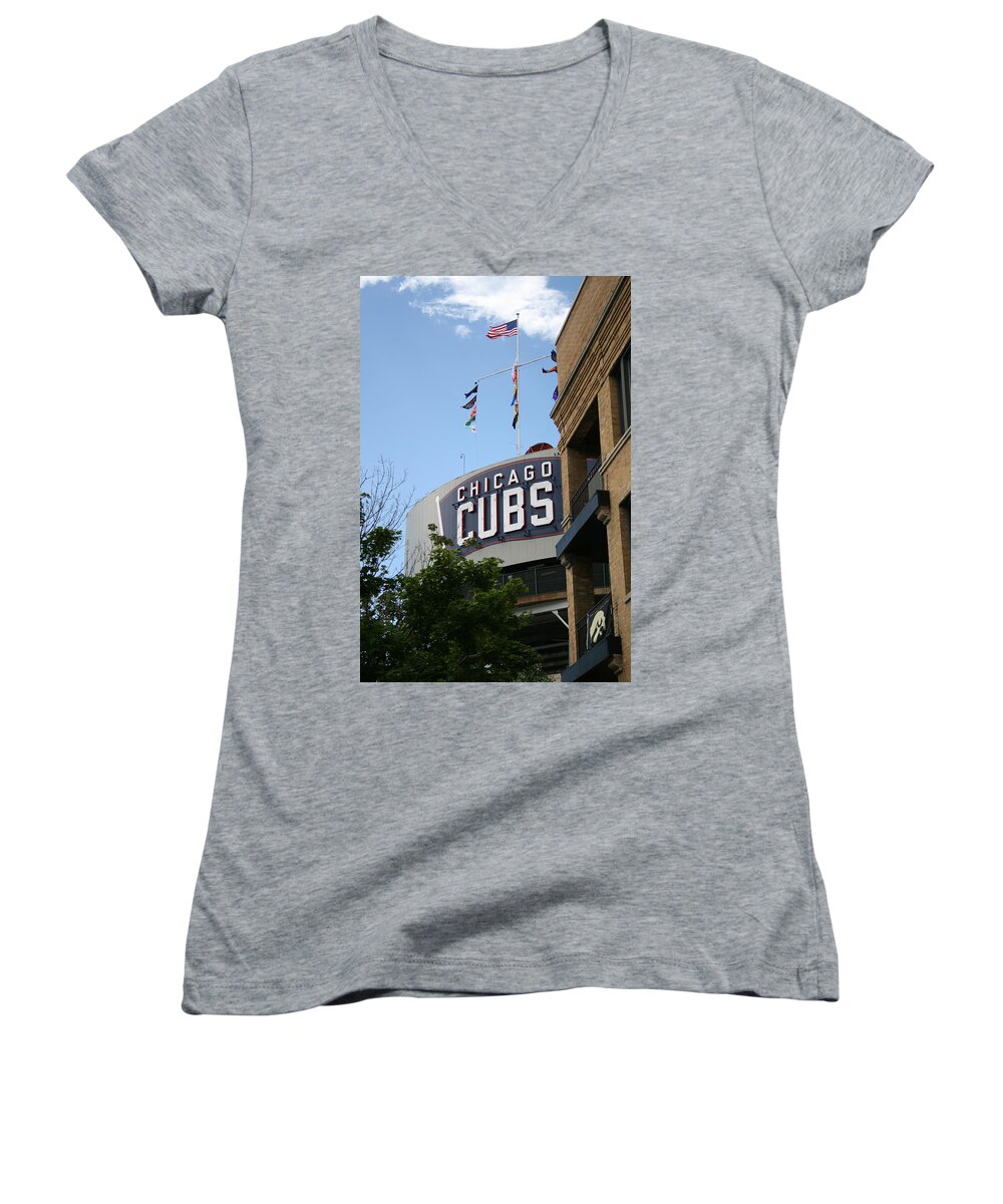 Chicago Women's V-Neck featuring the photograph Chicago Cubs by Laura Kinker