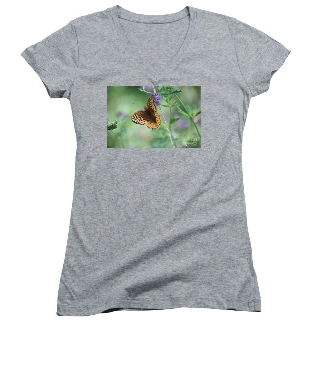 Scenery Women's V-Neck featuring the photograph Close-Up Butterfly by Mary Mikawoz