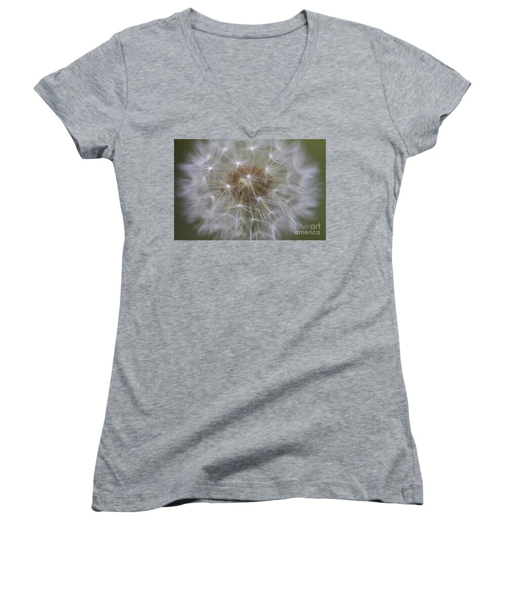 Dandelion Women's V-Neck featuring the photograph Dandelion Clock. by Clare Bambers