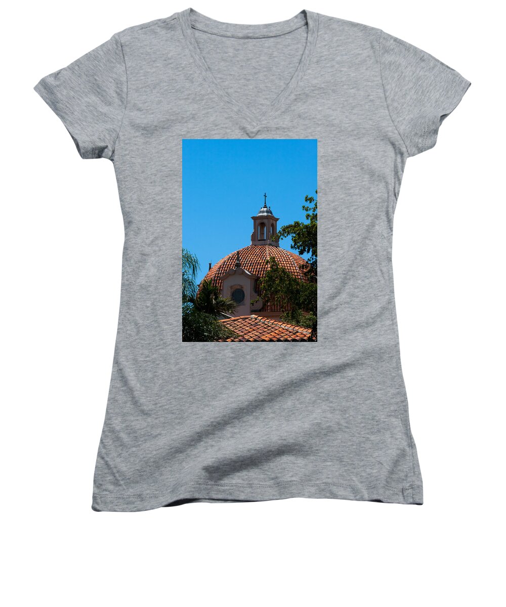 Architecture Women's V-Neck featuring the photograph Dome at Church of the Little Flower by Ed Gleichman