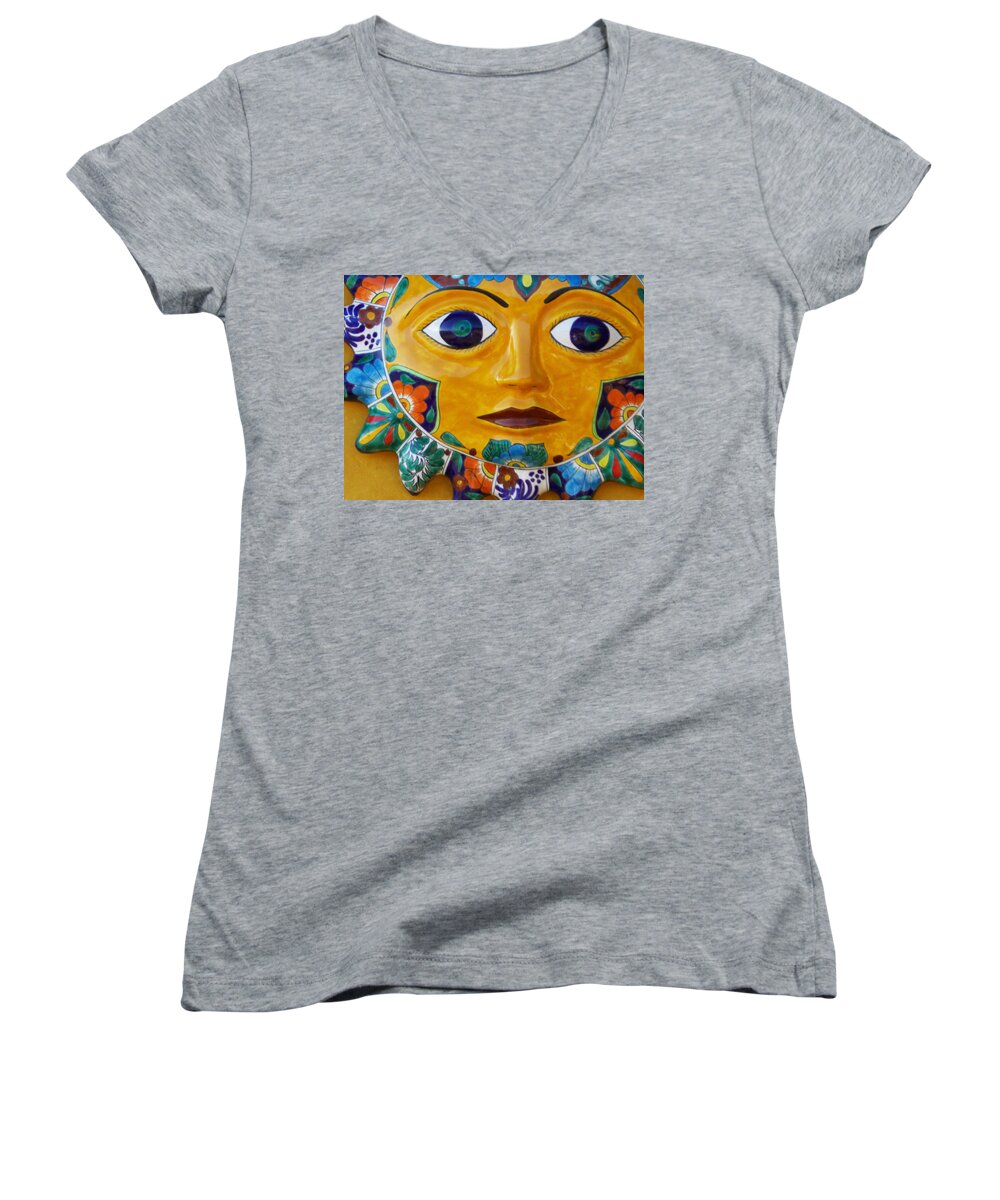 Caliente Women's V-Neck featuring the photograph El Sol by Kathy Corday