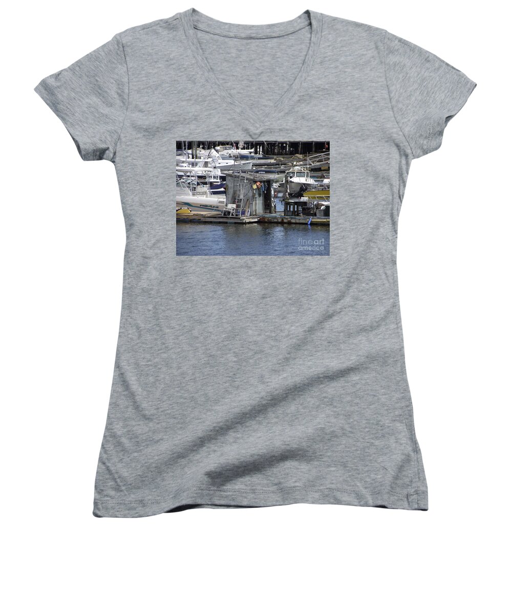 Inner Harbor Women's V-Neck featuring the photograph Fish Shack by Michelle Welles