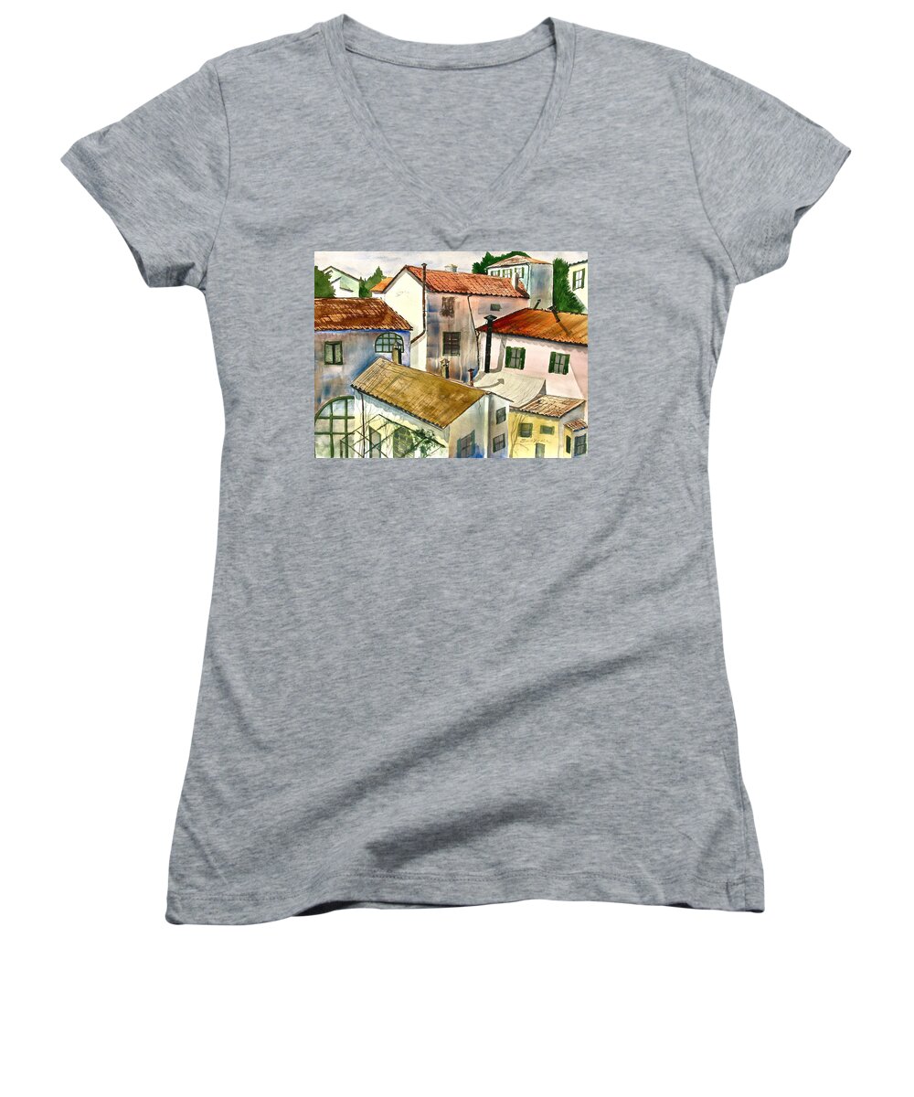 Florence Women's V-Neck featuring the painting Florentina Sonetina by Frank SantAgata