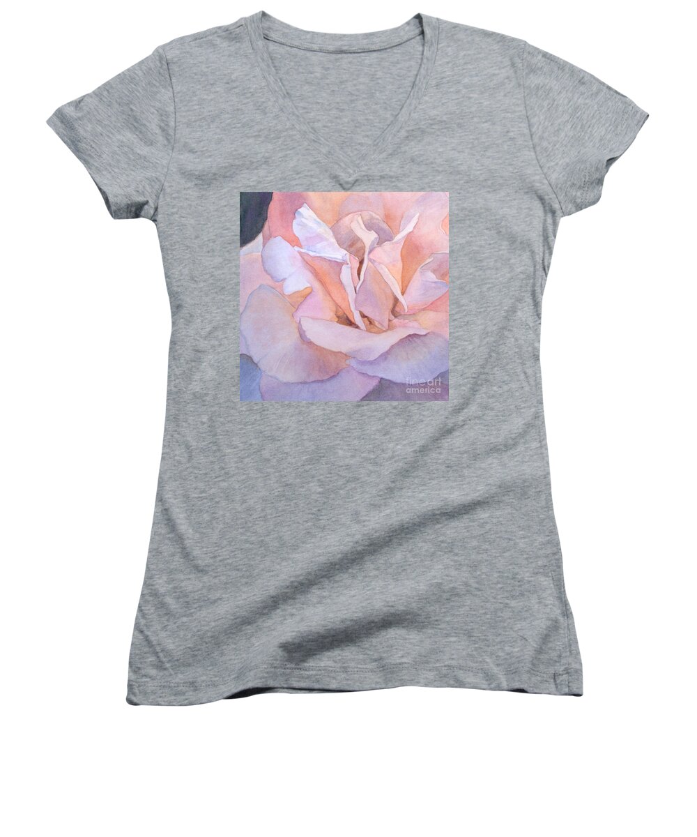 Flowers Women's V-Neck featuring the painting Heart of a Rose 1 by Jan Lawnikanis