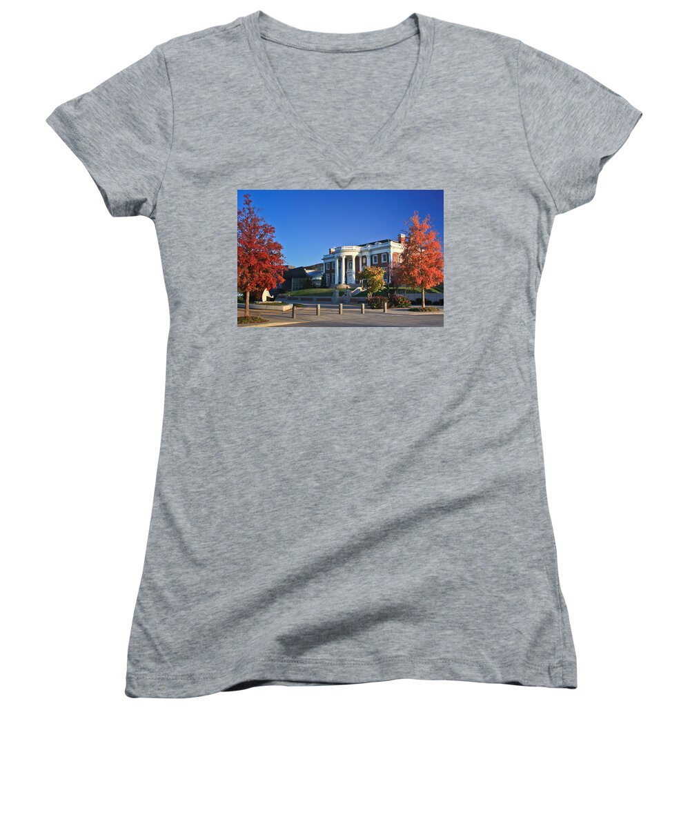 Chattanooga Women's V-Neck featuring the photograph Hunter Museum in Autumn by Tom and Pat Cory
