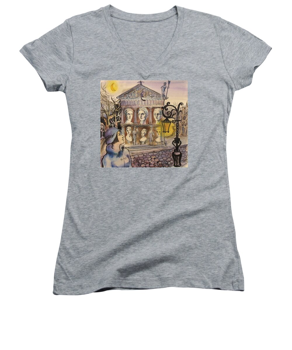 Woman Women's V-Neck featuring the painting Institute of Sculpture by Valentina Plishchina
