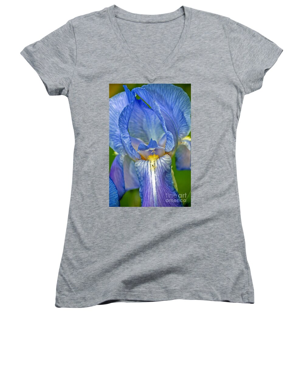 Iris Women's V-Neck featuring the photograph Iris by Larry Carr
