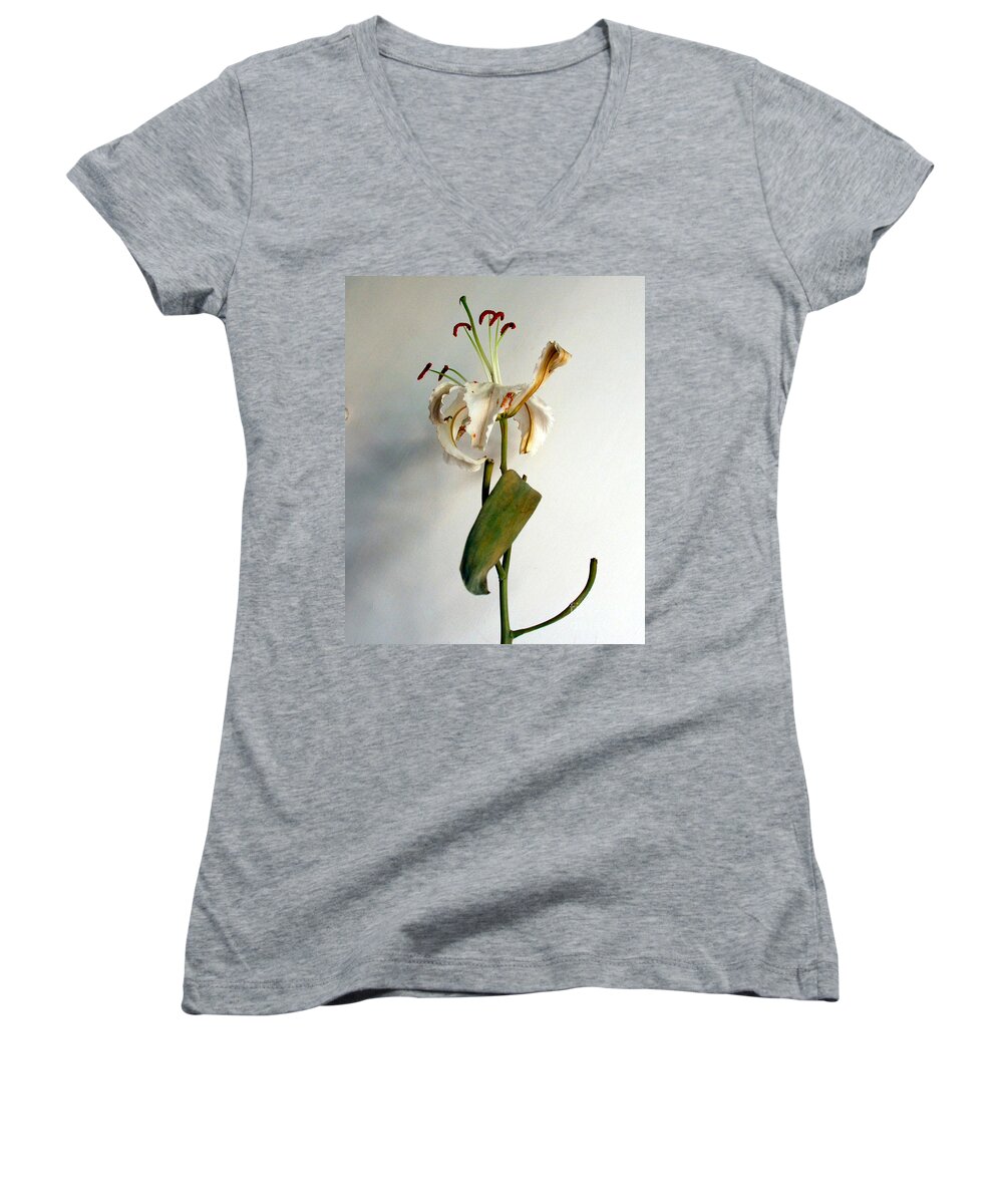 Flowers Women's V-Neck featuring the photograph Last Moments by Pravine Chester