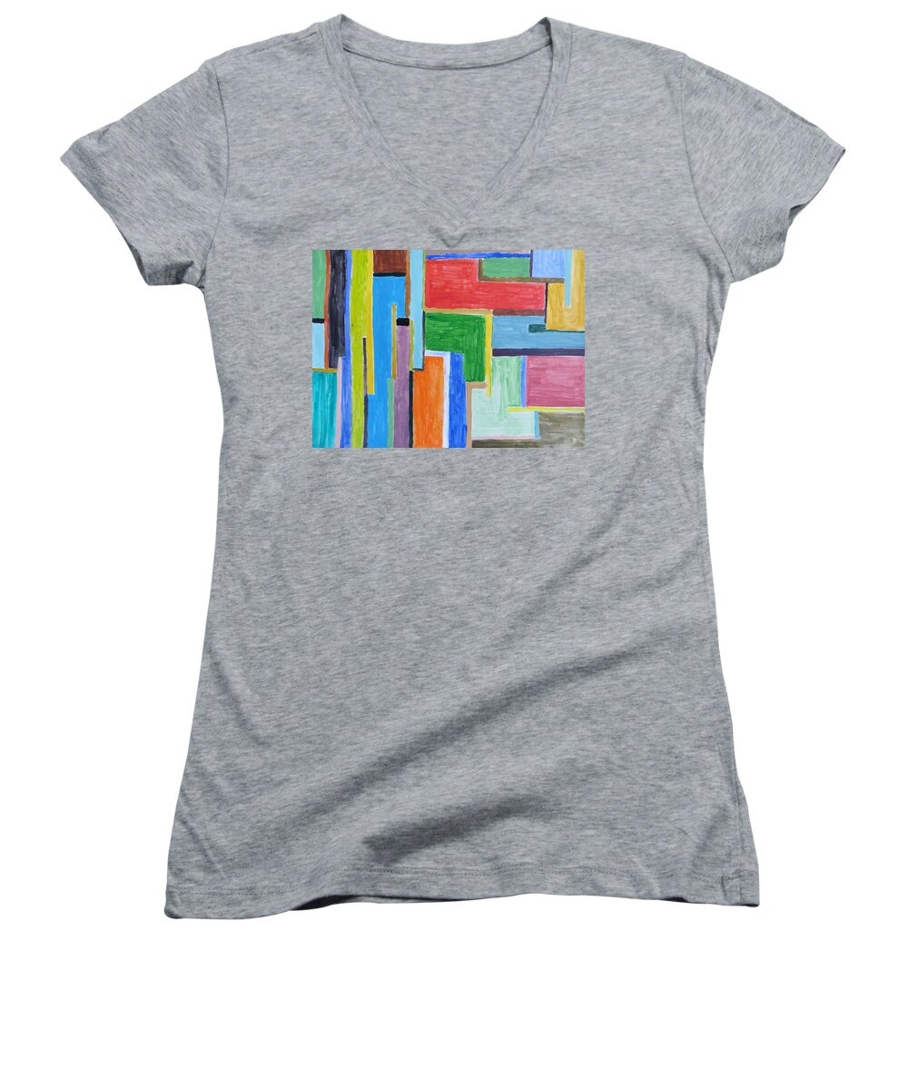 Coloured Stripes Women's V-Neck featuring the painting Life by Sonali Gangane