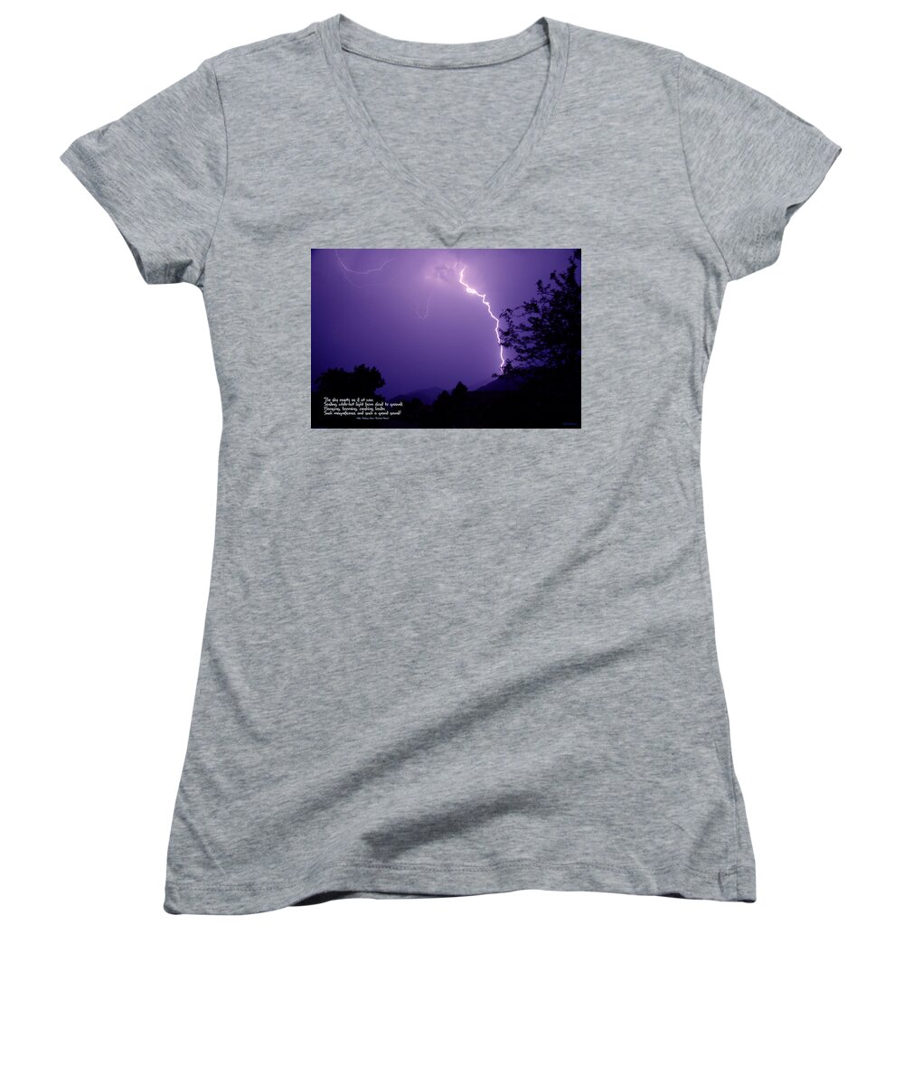 Lightning Women's V-Neck featuring the photograph Lightning Over the Rogue Valley by Mick Anderson