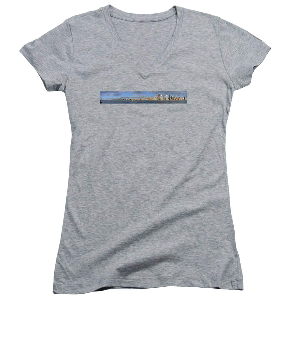 Panoramic Women's V-Neck featuring the photograph Manhattan - Hudson View by S Paul Sahm