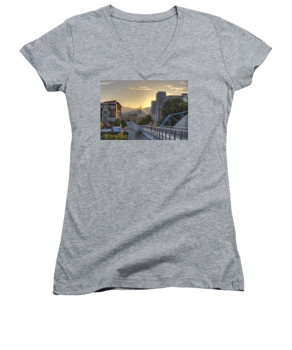 Chattanooga Women's V-Neck featuring the photograph Meeting bridges by David Troxel