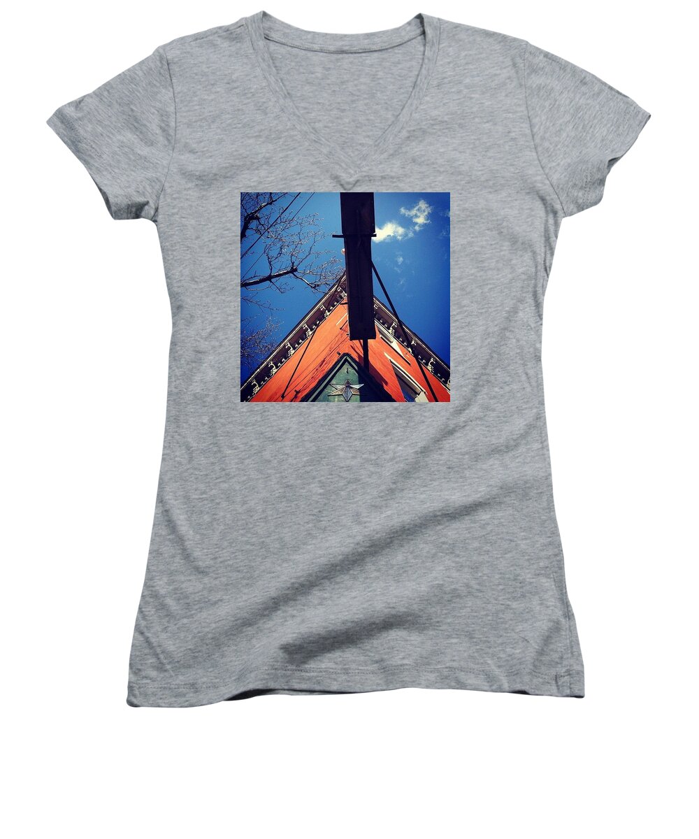 Up Women's V-Neck featuring the photograph North Star Bar in Philadelphia by Katie Cupcakes