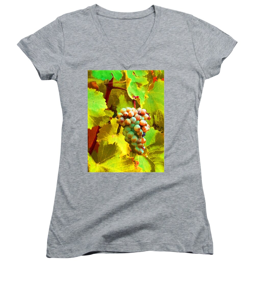 Ed Paschke Women's V-Neck featuring the photograph Paschke Grapes by Kathy Corday